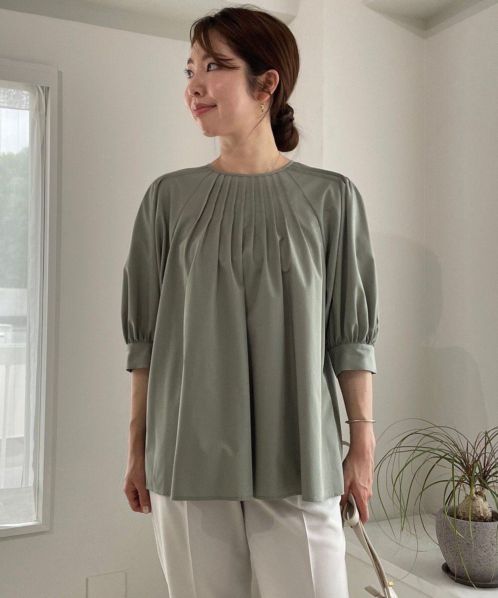 UNFILO イージーケア ピンタックブラウス 