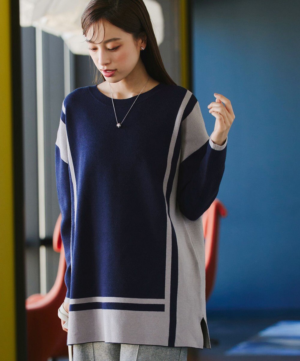 Tiaclasse 【新色追加・洗える】配色ニットチュニック 