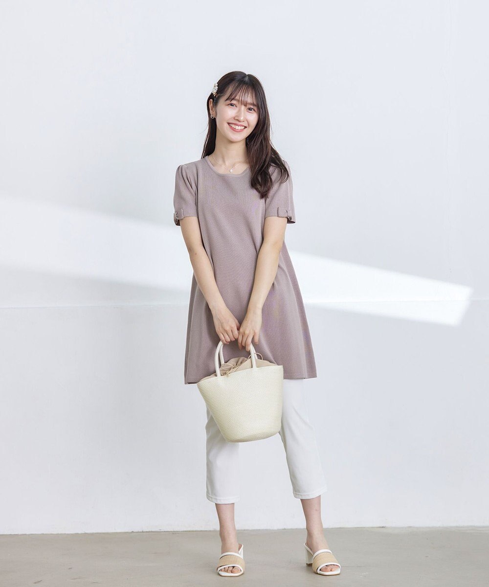 Tiaclasse 【洗える】リボン袖ニットチュニックブラウス 