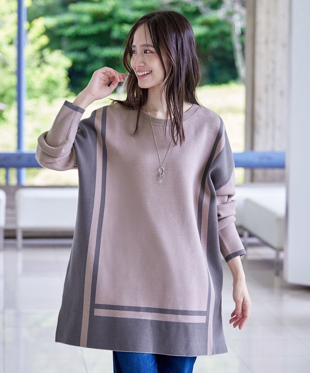 Tiaclasse 【新色追加・洗える】配色ニットチュニック 