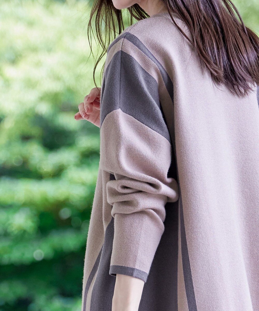 Tiaclasse 【新色追加・洗える】配色ニットチュニック 