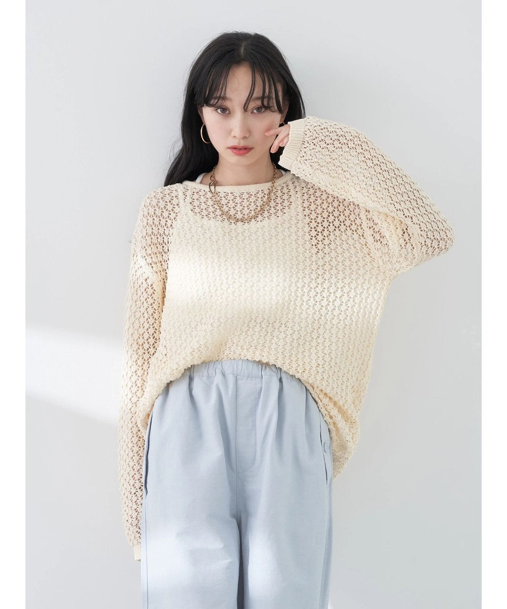 earth music&ecology メッシュ編みニットプルオーバー 