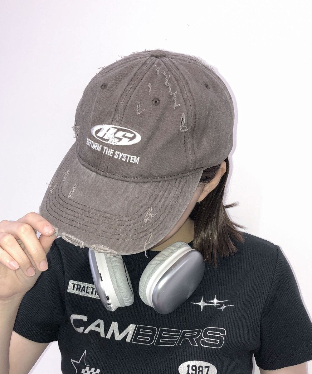 WEGO ダメージロゴ刺繍キャップ 