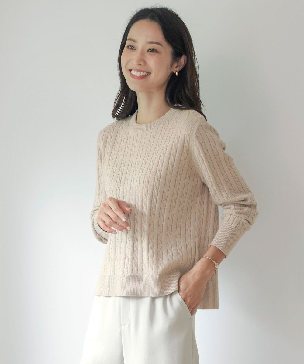 J.PRESS LADIES S 【洗える】WOOL BLEND AIR クルーネック ニット ベージュ系