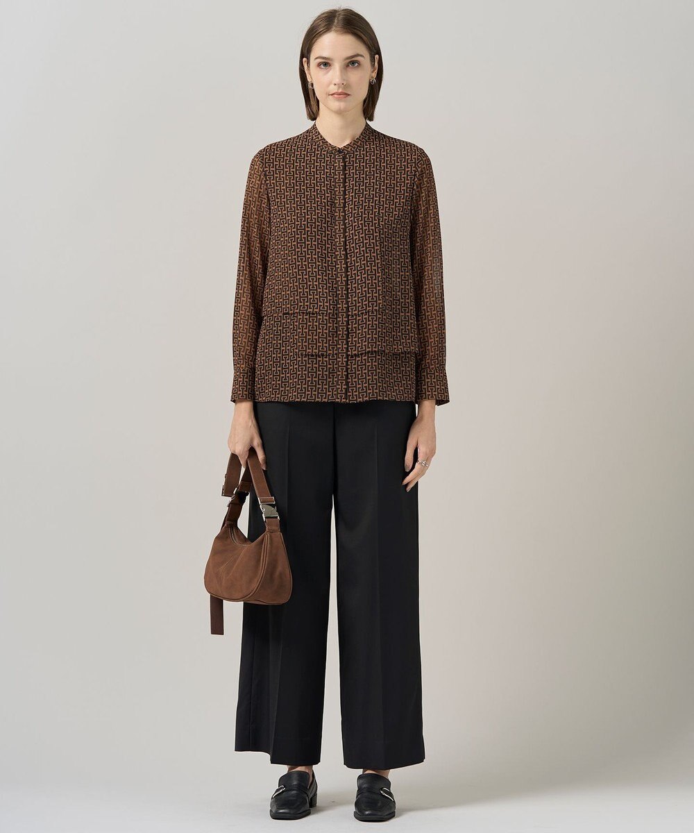 ICB 【30th ANNIVERSARY】 モノグラムプリントシフォン バンドカラーブラウス 