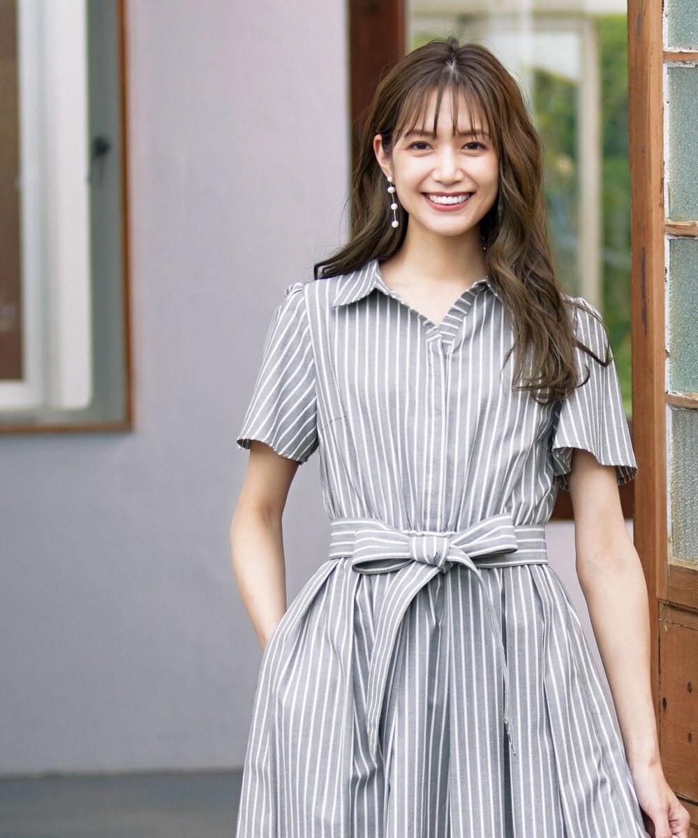 Tiaclasse L 【洗える】フレアスリーブシャツワンピース 