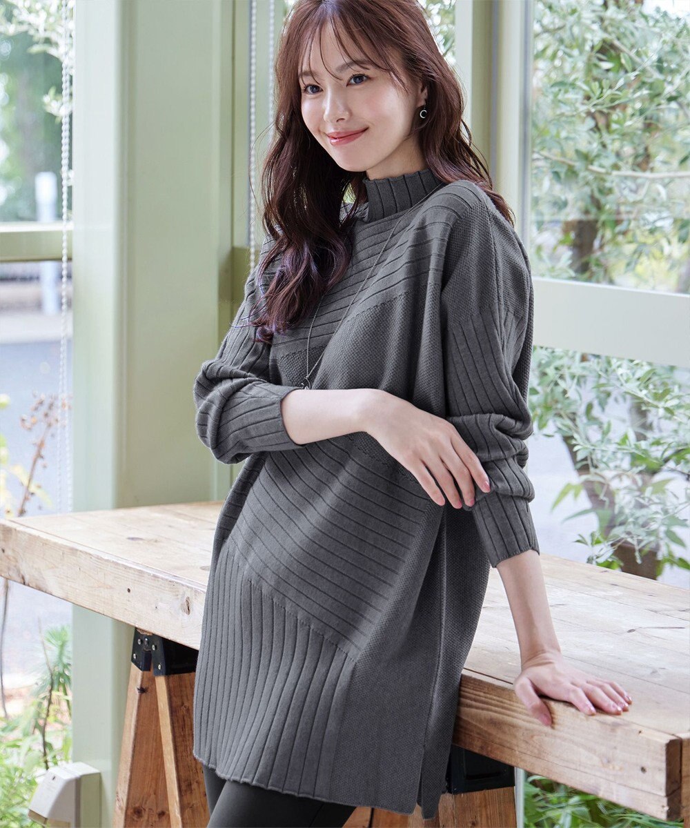 Tiaclasse 【新色追加・洗える】ランダムリブ編みドルマンニットチュニック 