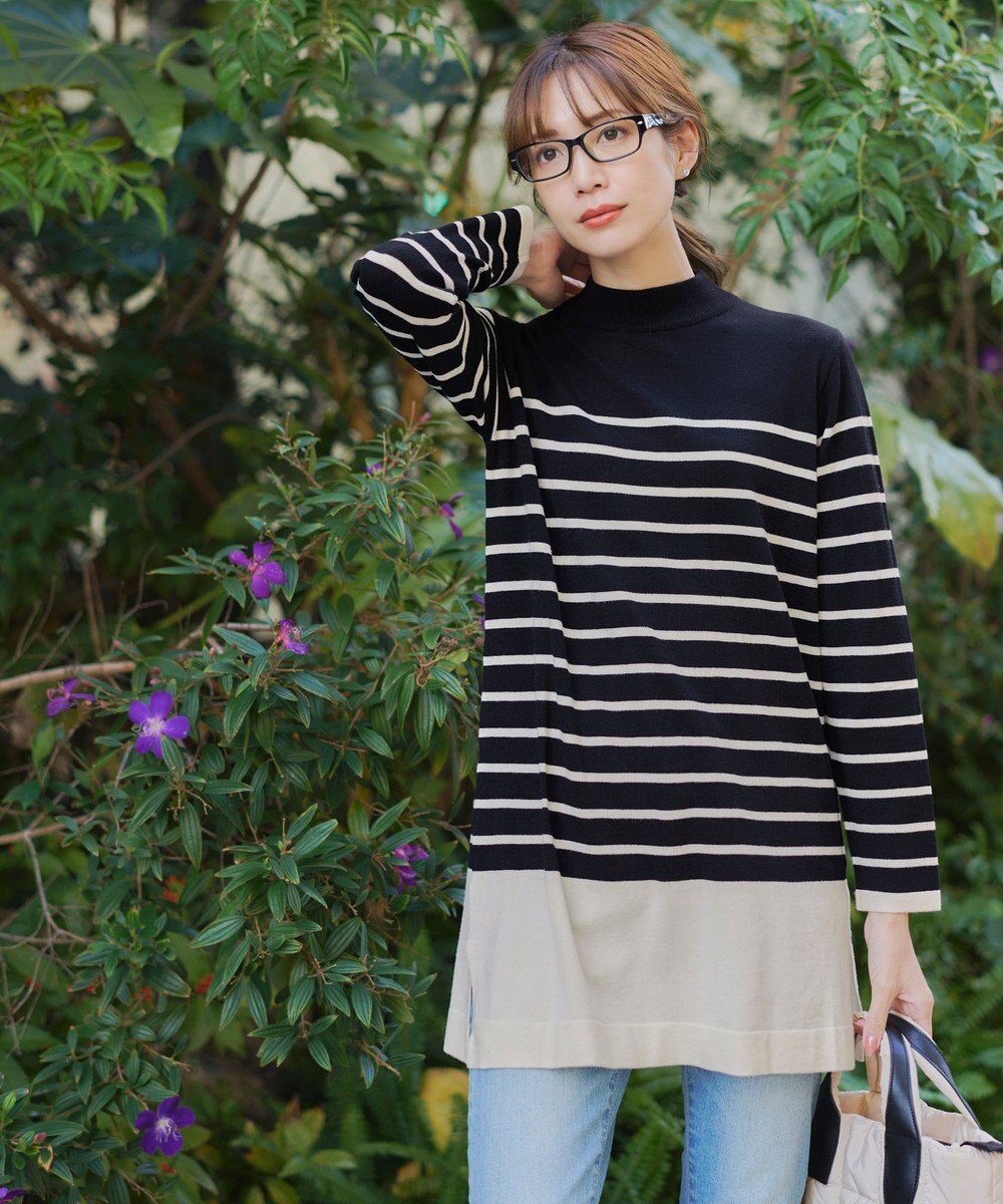 Tiaclasse 【洗える】ボーダーニットチュニック 