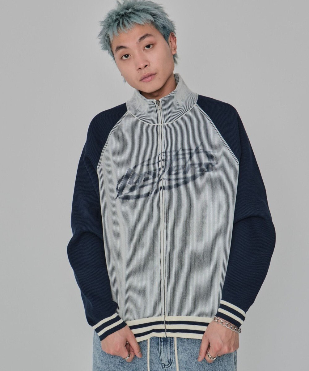 WEGO 【ユニセックス着用ITEM/MLサイズ展開】ラグラングラフィックニットブルゾン 