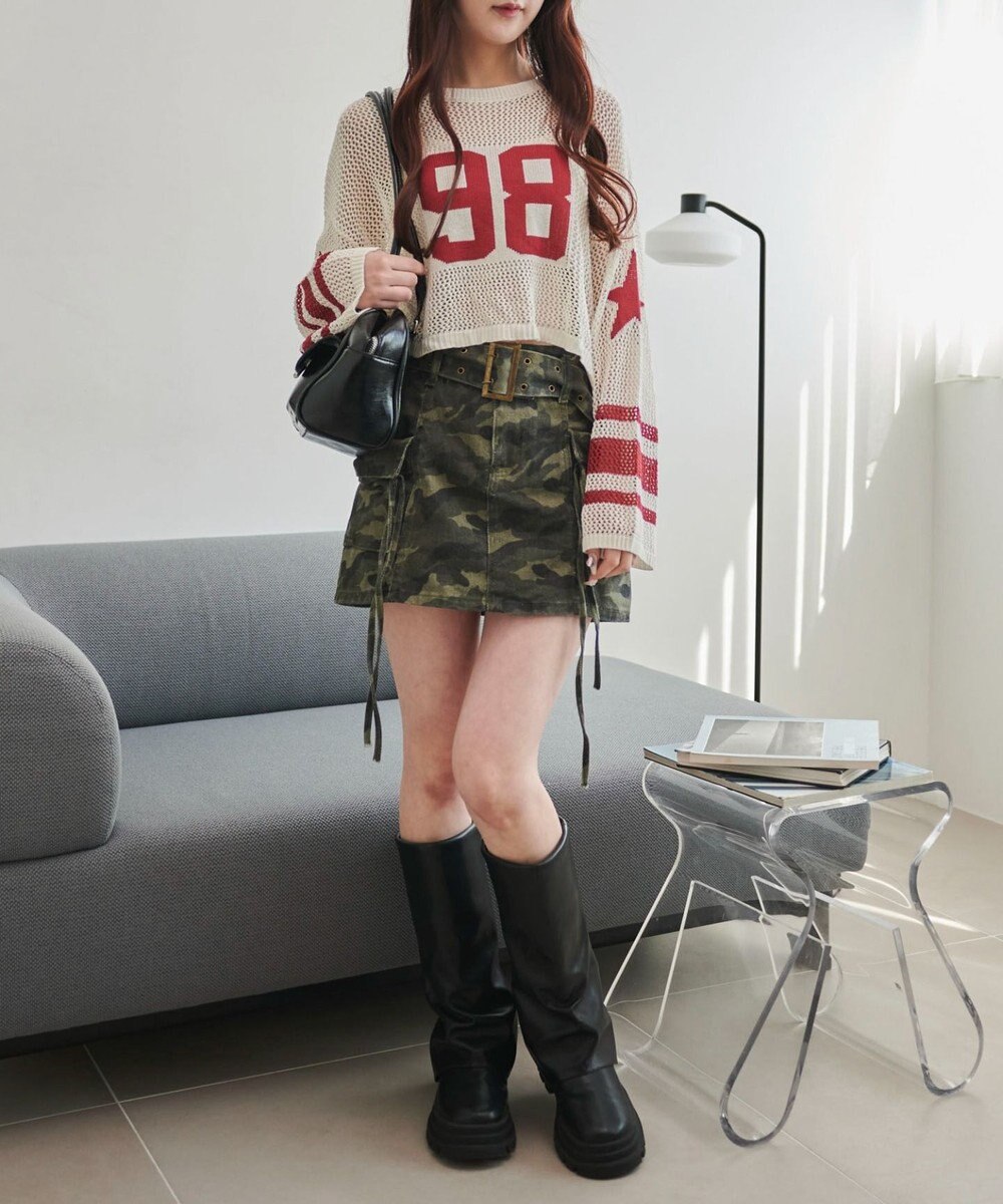 WEGO ナンバリングメッシュショートニット 