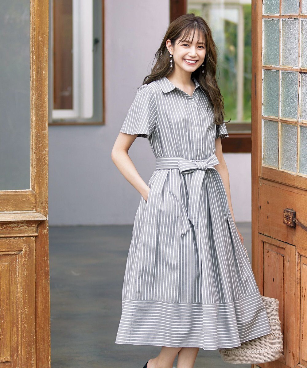 Tiaclasse L 【洗える】フレアスリーブシャツワンピース 