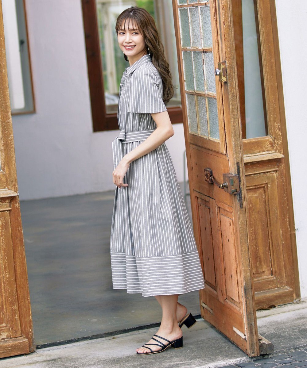 Tiaclasse L 【洗える】フレアスリーブシャツワンピース 