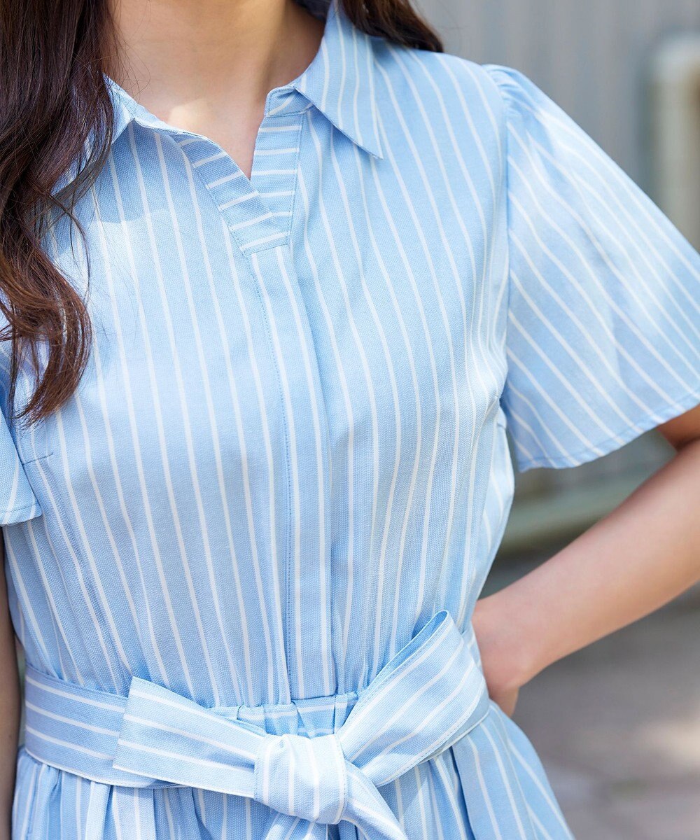 Tiaclasse L 【洗える】フレアスリーブシャツワンピース 