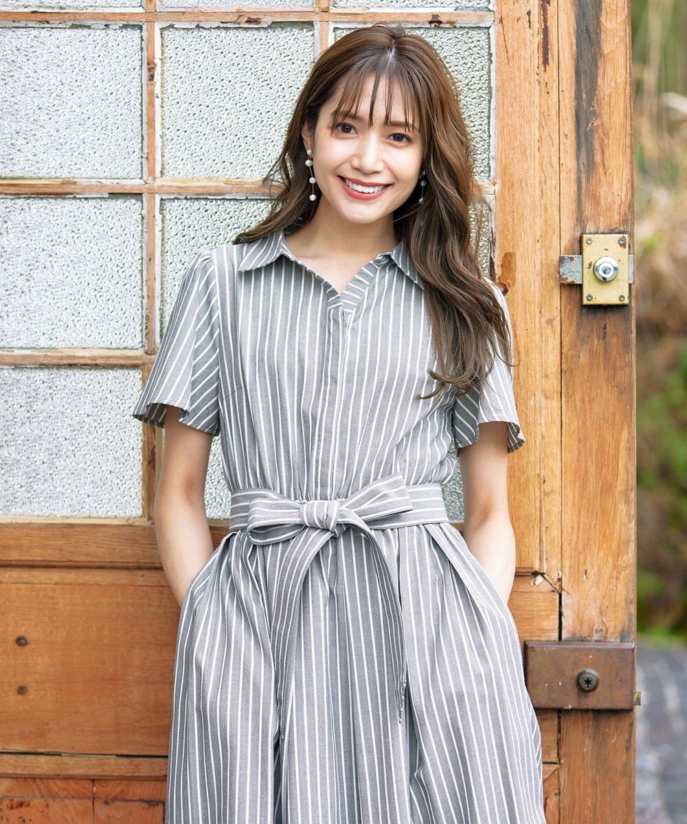 Tiaclasse L 【洗える】フレアスリーブシャツワンピース 