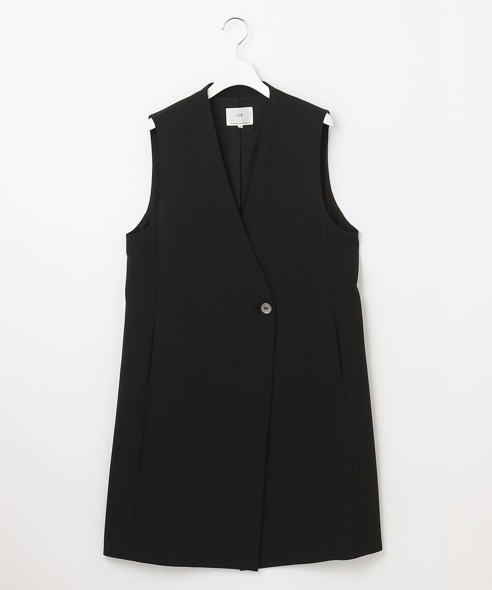 23区 【セットアップ対応】トロピカル2WAYストレッチ Vネック ノーカラー ジレ 