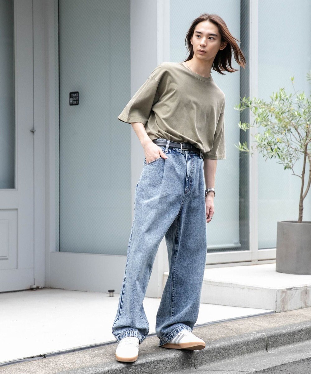 WEGO 【ユニセックス着用ITEM/ウエストゴム/SMLサイズ展開】デニムルーズテーパードパンツ 