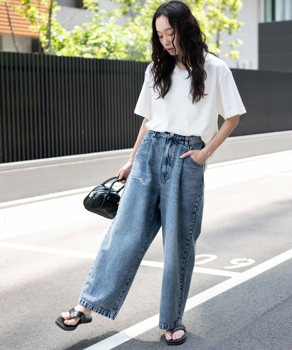 WEGO 【ユニセックス着用ITEM/ウエストゴム/SMLサイズ展開】デニムルーズテーパードパンツ 