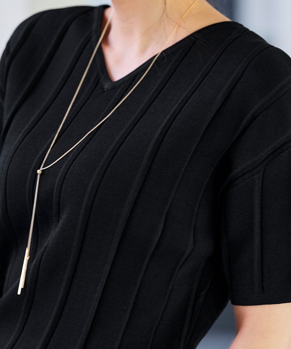 Tiaclasse 【洗える】プリーツ編みVネックニットトップス 