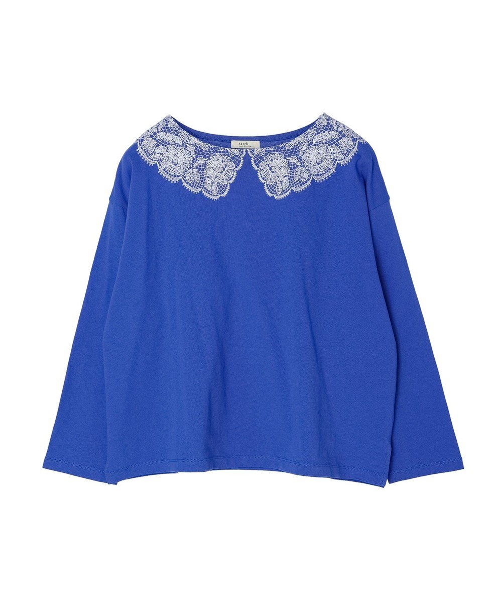 earth music&ecology レースプリントボーダープルオーバー 