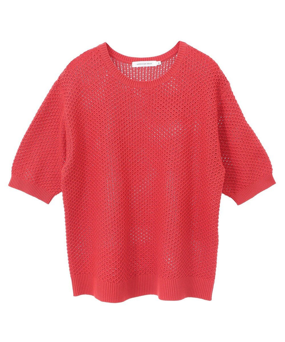 AMERICAN HOLIC 透かし編み半袖ニットプルオーバー 