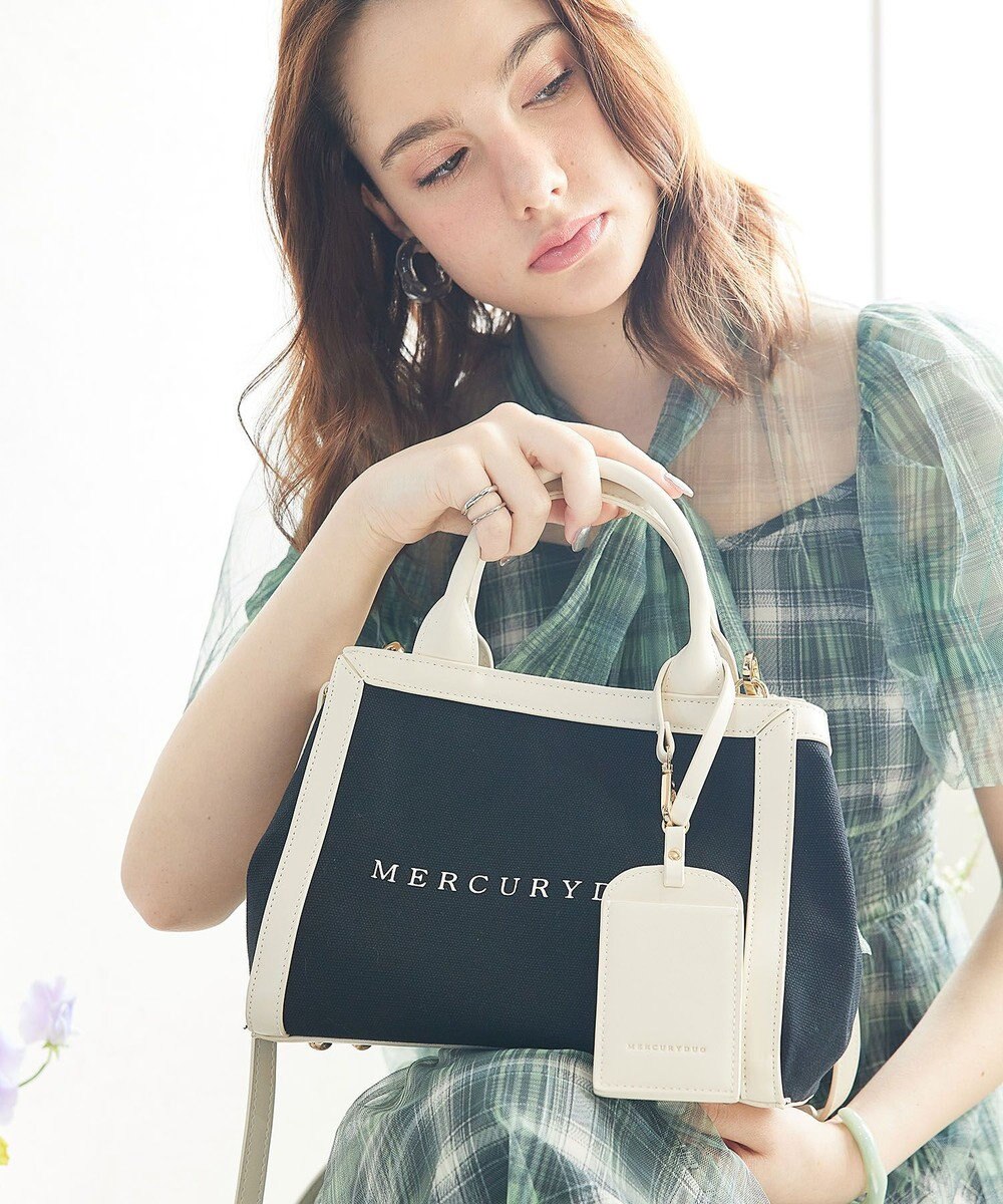 style code 【MERCURYDUO/マーキュリーデュオ】カードケース付 軽量キャンバスロゴ 2WAYトートバッグ 