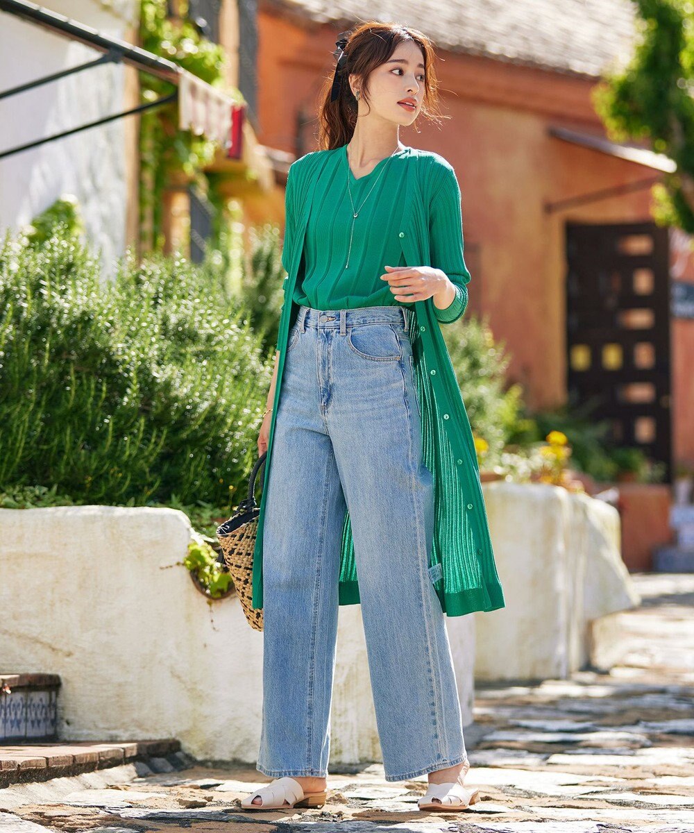 Tiaclasse 【洗える】プリーツ編みVネックニットトップス 