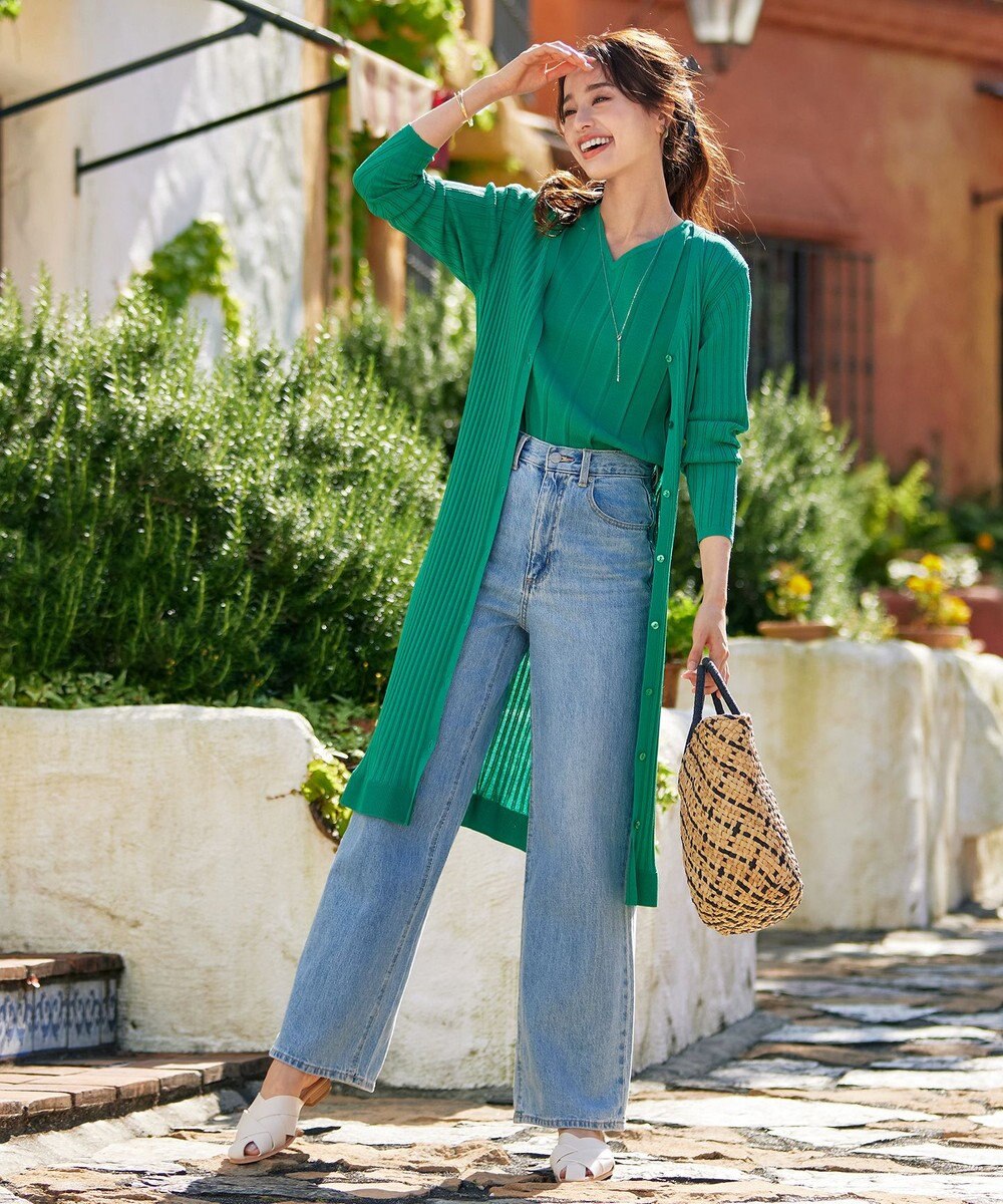 Tiaclasse 【洗える】プリーツ編みVネックニットトップス 