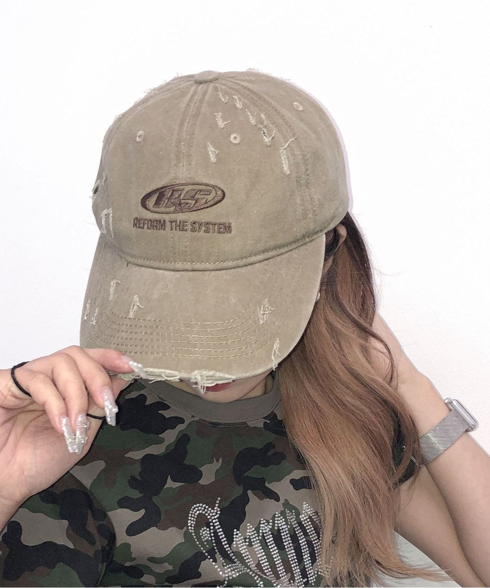 WEGO ダメージロゴ刺繍キャップ 