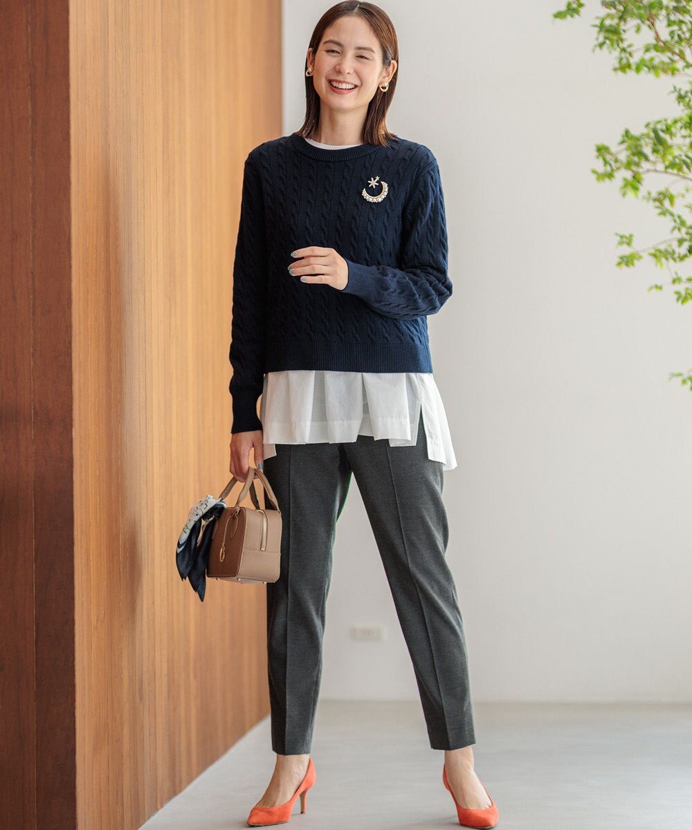 組曲 L 【前後着用可】コットンカシミヤ混2WAYケーブル ニット 