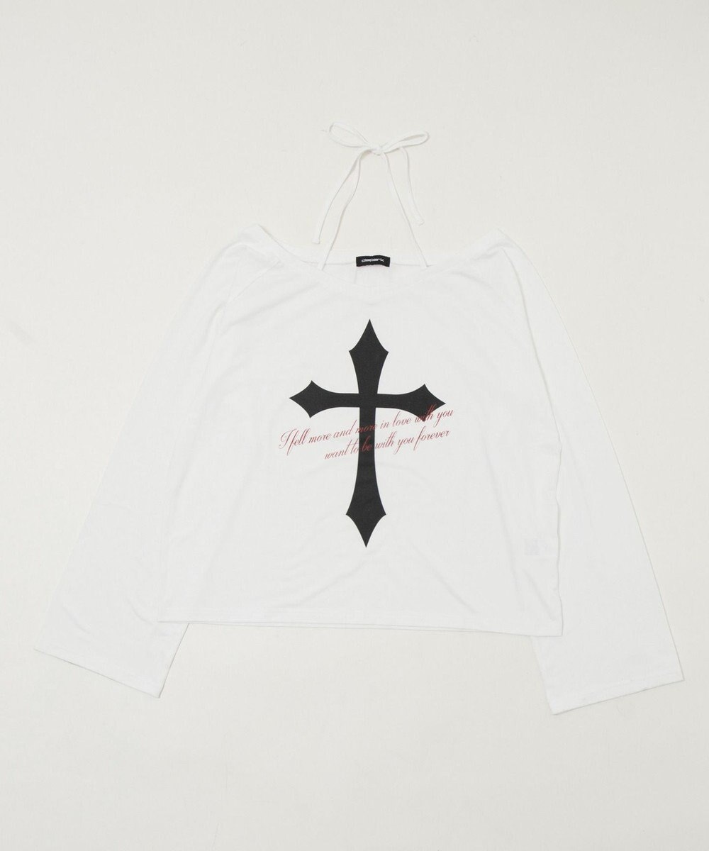 WEGO オフショルダークロスロゴトップ 