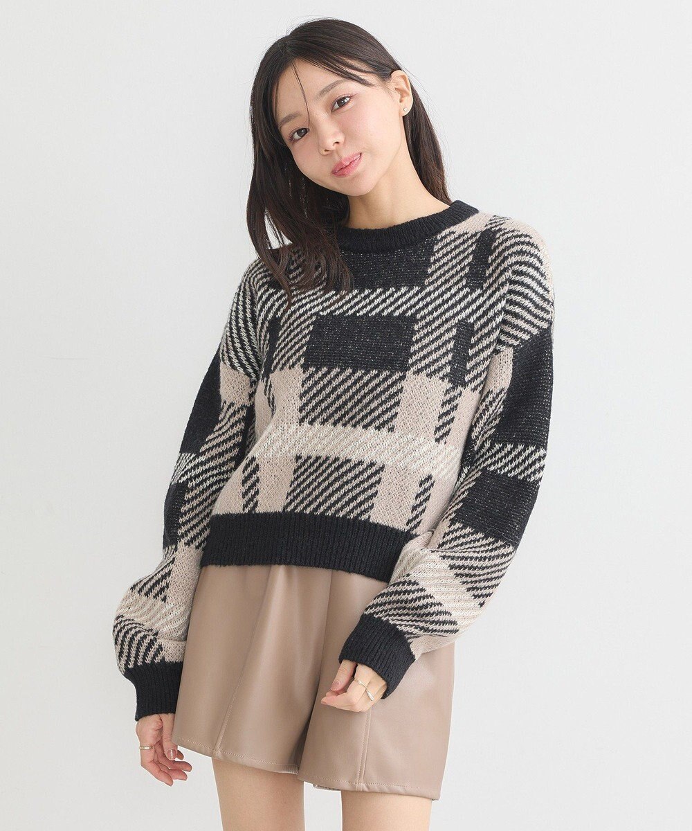 earth music&ecology チェックニットプルオーバー 