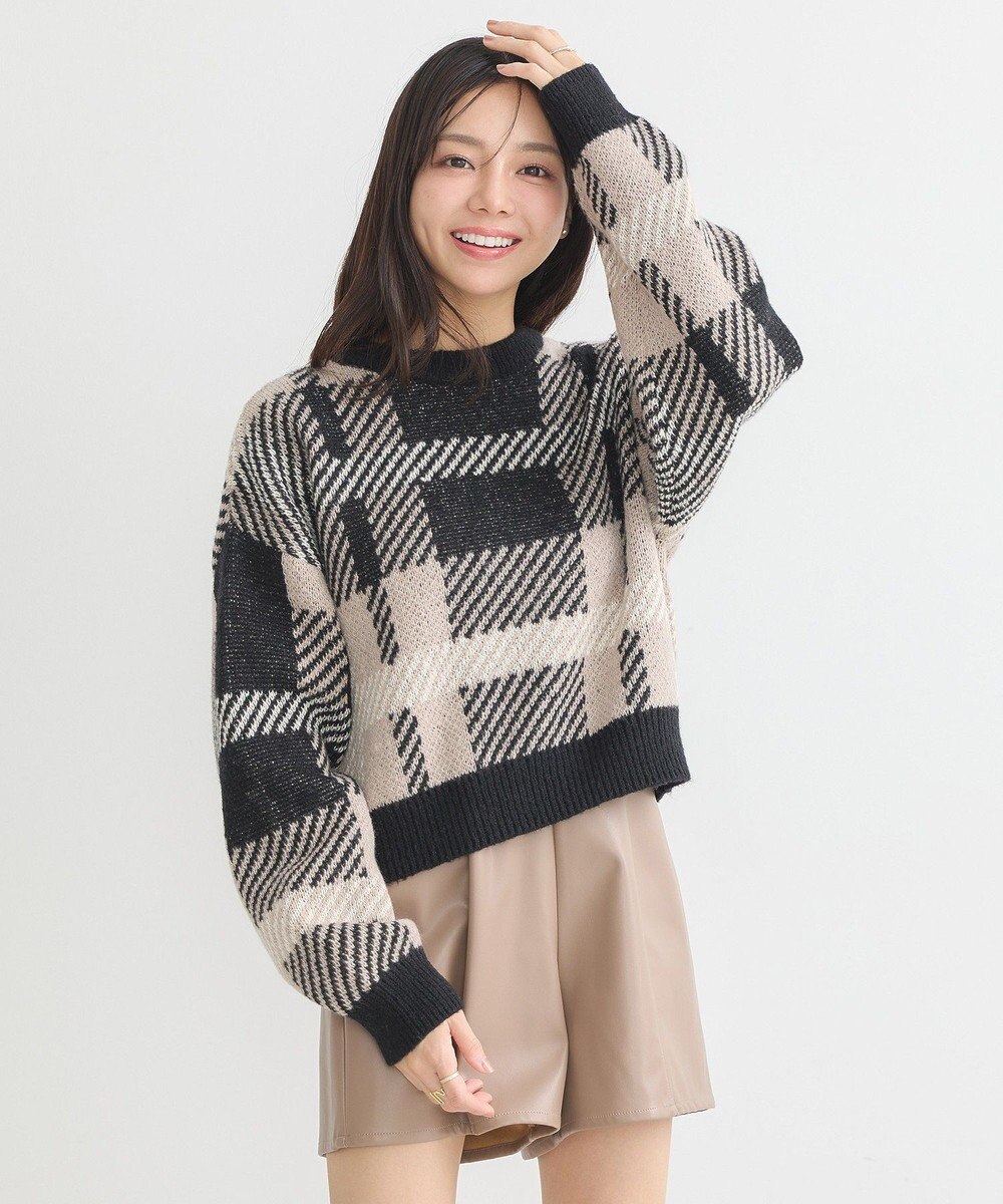 earth music&ecology チェックニットプルオーバー 