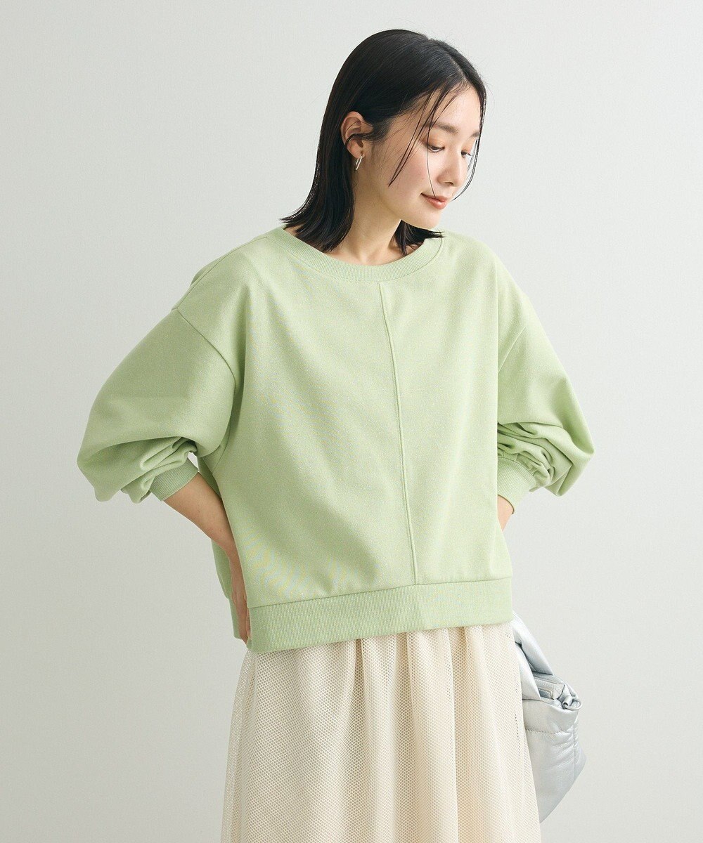 Green Parks ショート丈ラメ裏毛ボートネックプルオーバー 