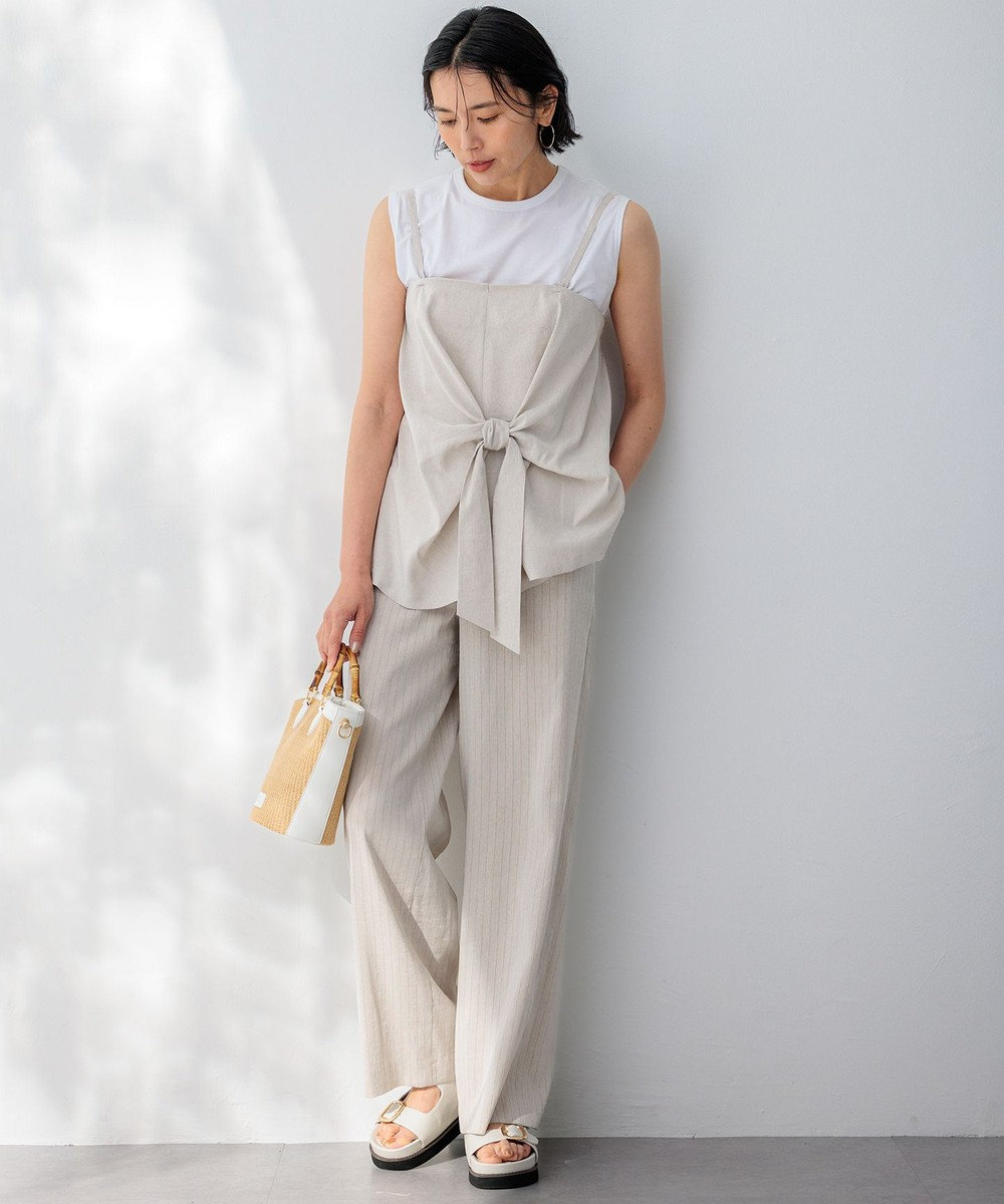 23区 L 【洗える】リネンレーヨンストレッチ キャミソール ブラウス 