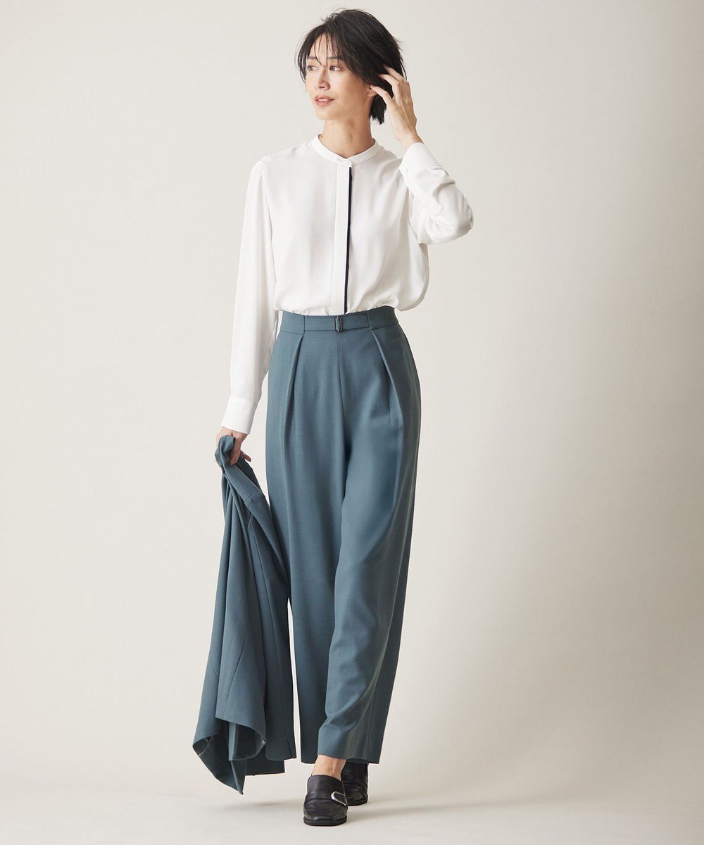 ICB 【WEB限定カラーあり・速乾・洗える】BackSatinAmunzen バンドカラーブラウス 