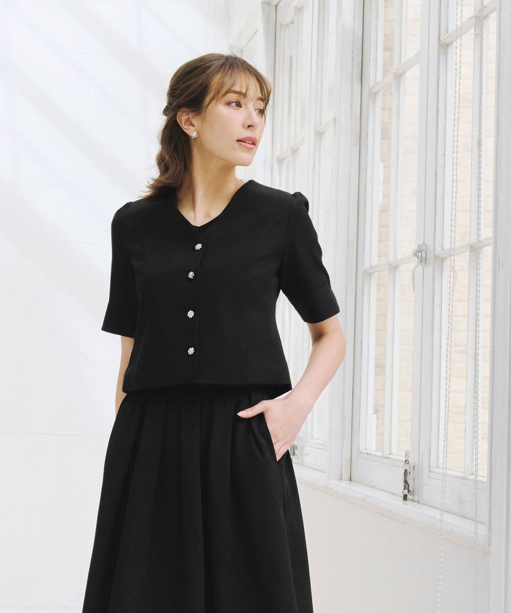 Tiaclasse 【洗える】ビジューボタン半袖ジャレロ 