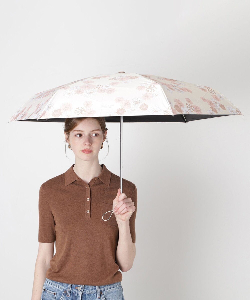 MOONBAT 【一級遮光/コンパクト】PAUL & JOE 晴雨兼用 日傘 折りたたみ日傘 軽量 総柄クリザンテーム 遮熱 UV 