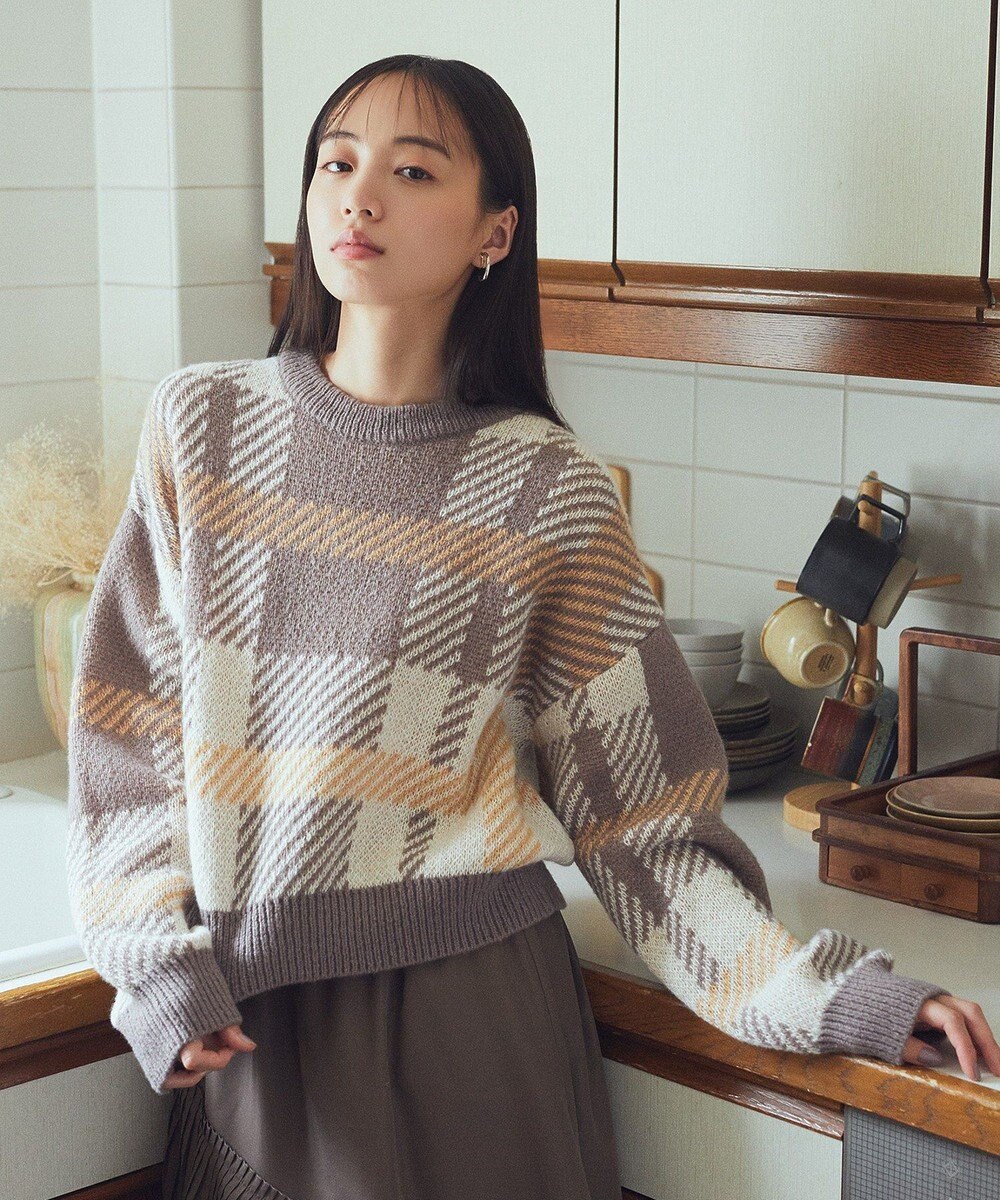 earth music&ecology チェックニットプルオーバー 