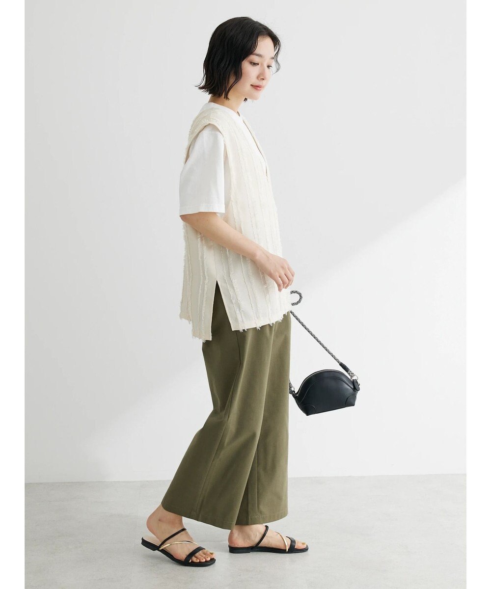 Green Parks 綿麻混タックストレートワイドパンツ 