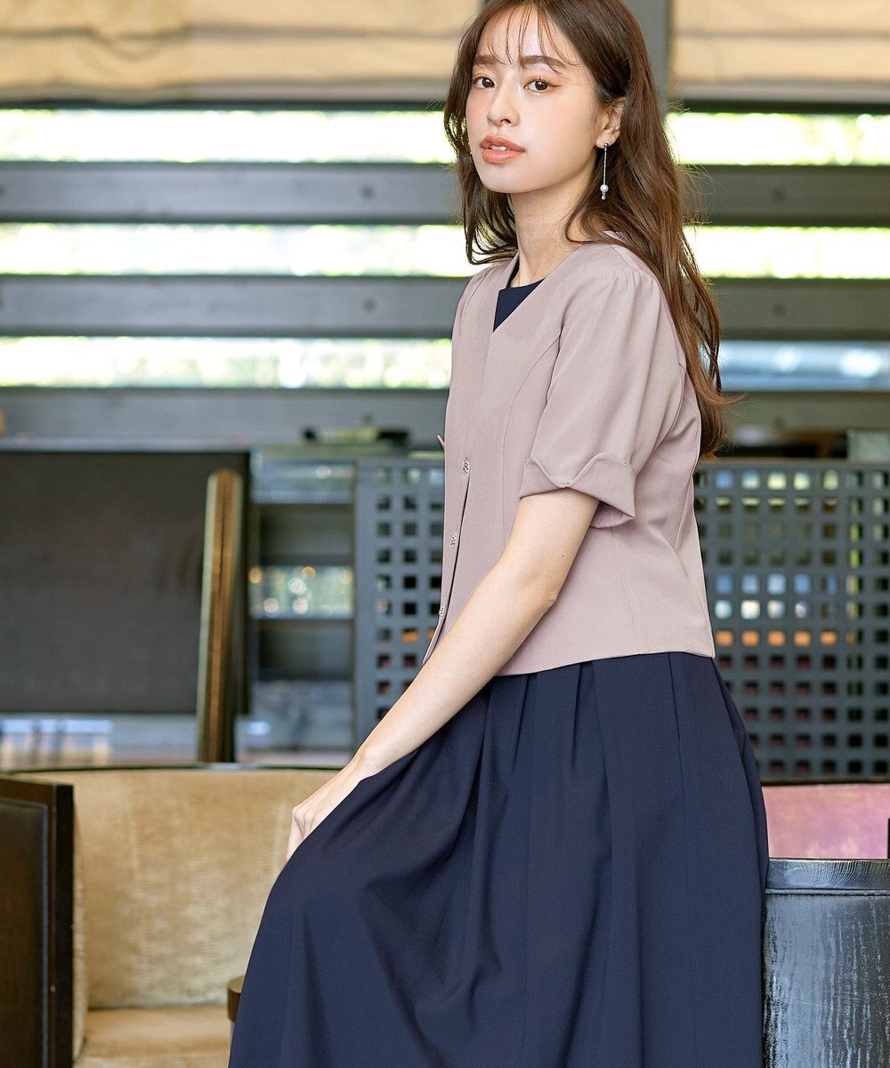 Tiaclasse 【洗える】ビジューボタン半袖ジャレロ 