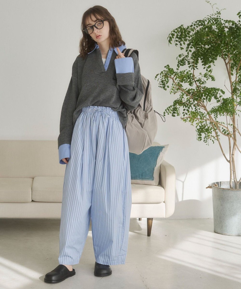 WEGO 【ANGIE VINTAGE】シャツ襟 ドッキング　フェイクレイヤード ニット トップス 