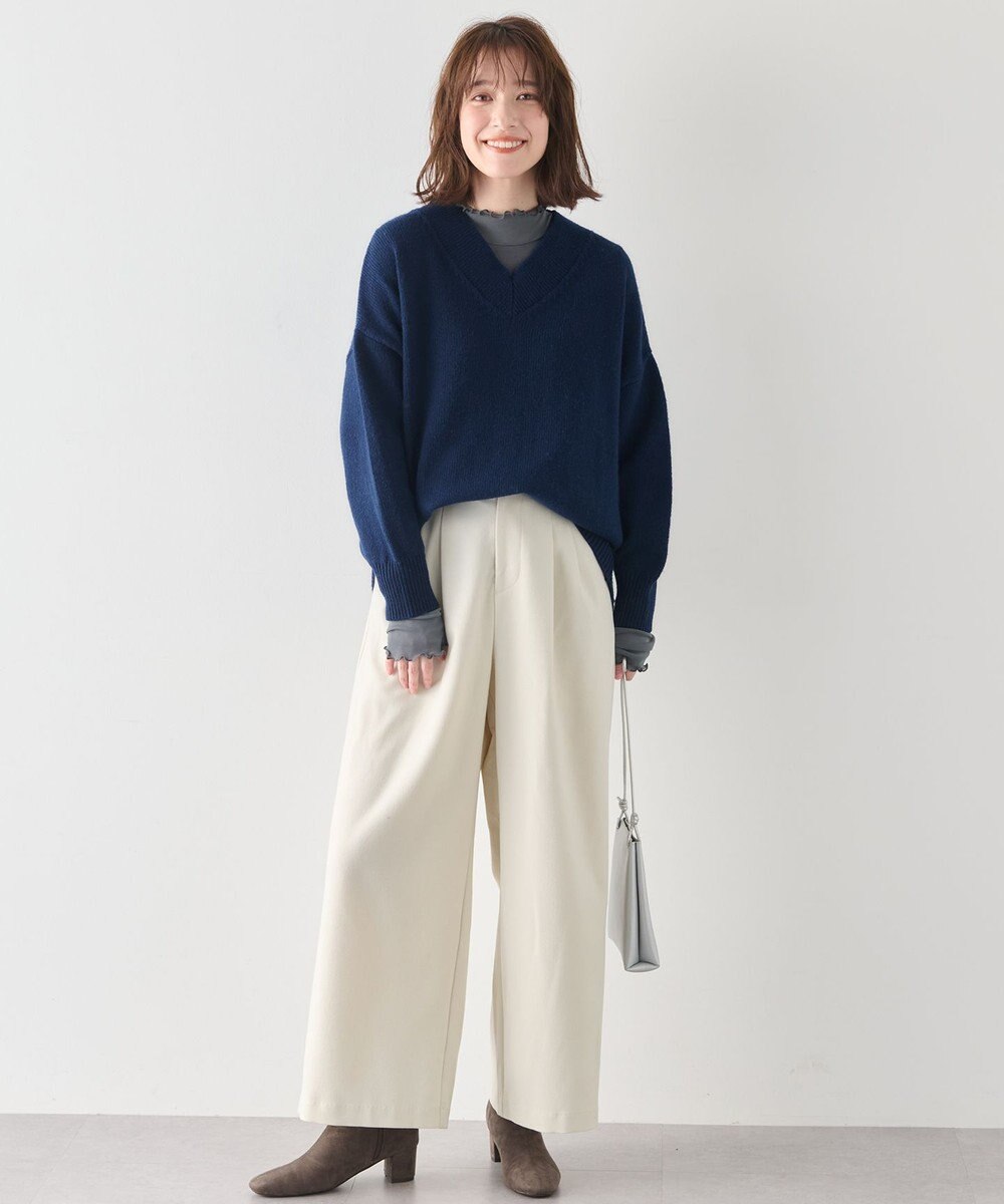 ANY 【洗濯機可/ウエストゴム】ウーリッシュ２タックワイドパンツ 