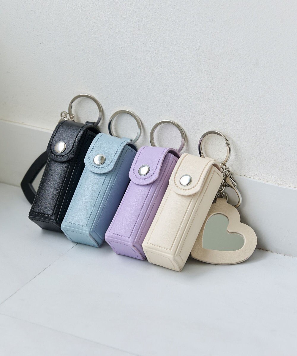 Phoebe 〈ミラー付き〉リップケース　ハート型ミラー　チャーム　レザー調　ブルー 