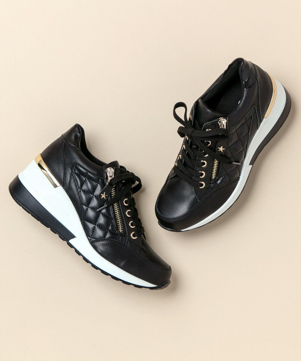 Dominic3 ヒールアップ サイドキルティング ジップスニーカー 