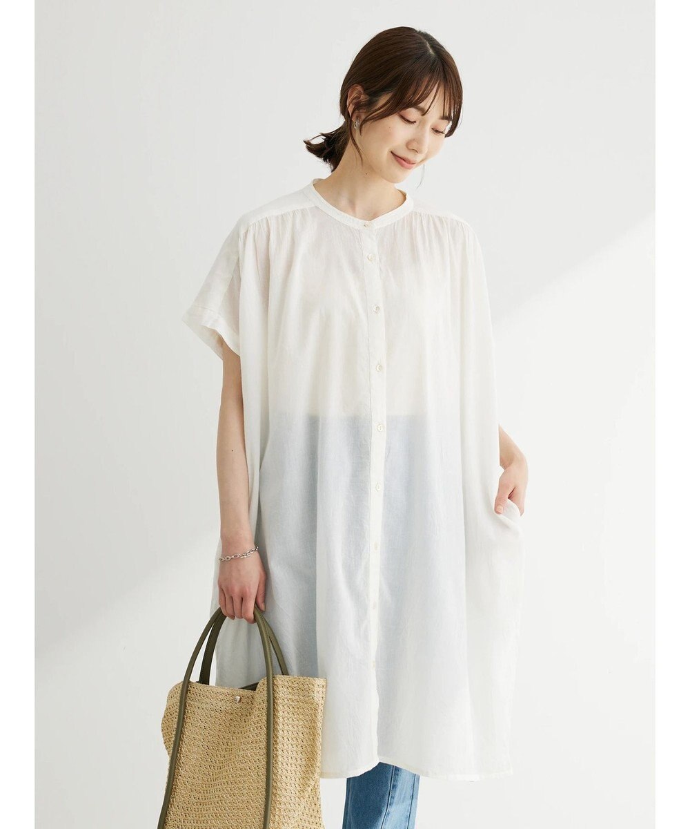 Green Parks インド綿 　ギャザー５分袖チュニック 