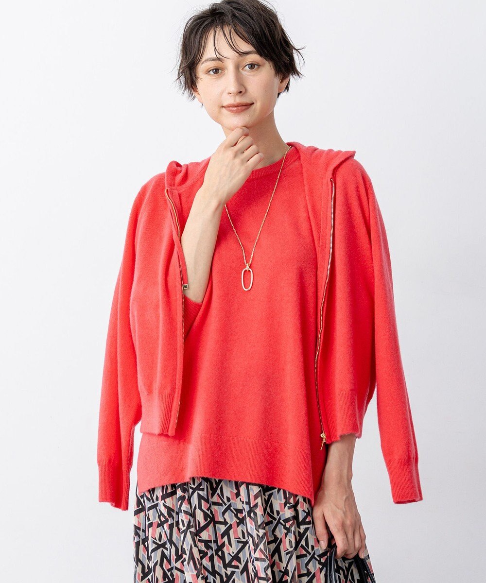 23区 L 【見上愛さん着用/洗える】ピュアカシミヤ ジップアップ ニット パーカー 