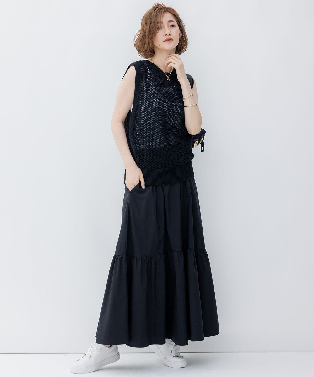 23区 【一部店舗限定/洗える】ハイカウントウェザーストレッチ ティアード スカート 