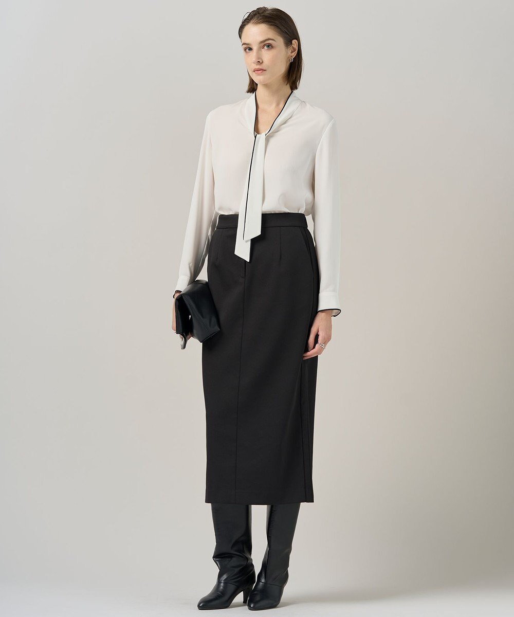 ICB L 【接触冷感・UVケア・速乾・洗える】BackSatinAmunzen 配色ボウタイブラウス 