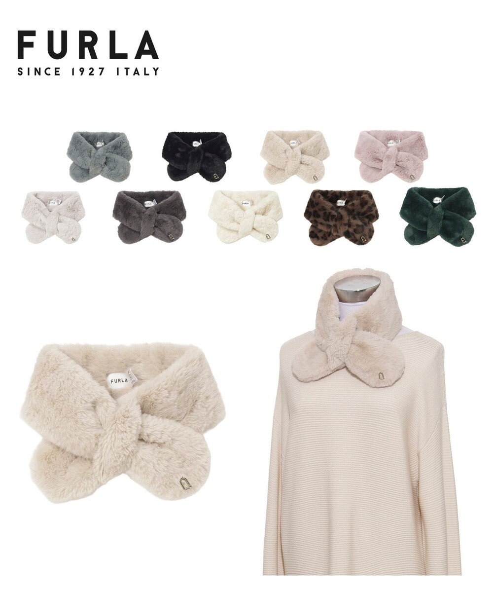 MOONBAT FURLA（フルラ）プチリボンマフラー  アーチロゴ フェイクファー 