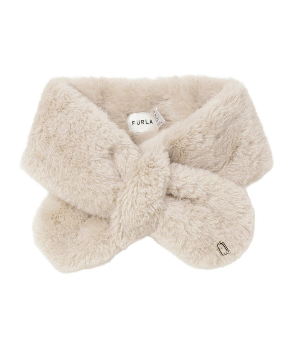 MOONBAT FURLA（フルラ）プチリボンマフラー  アーチロゴ フェイクファー 